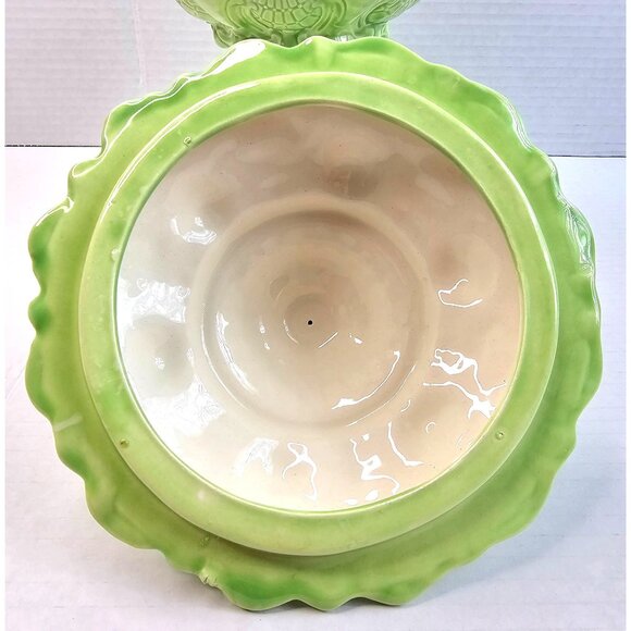 Ornate Vtg Green Ceramic Hand Crafted Pedestal Victorian Candy Jar Farmhouse - Picture 6 of 13